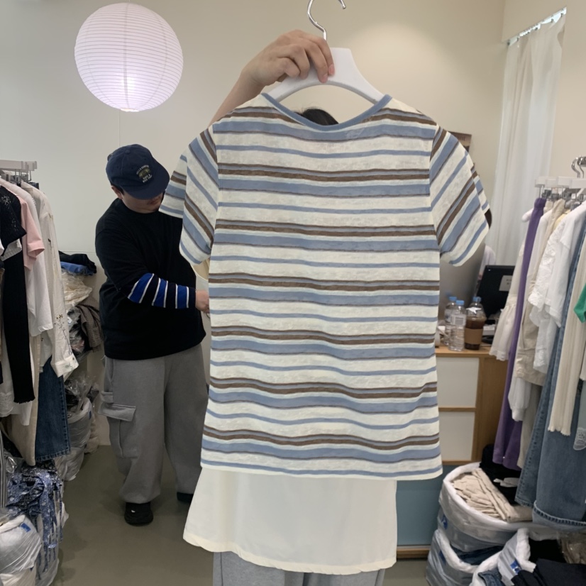 ARE韓國東大門直郵女士新款26春夏職業熱賣26夏季T恤條紋ARE YOU/ARET恤