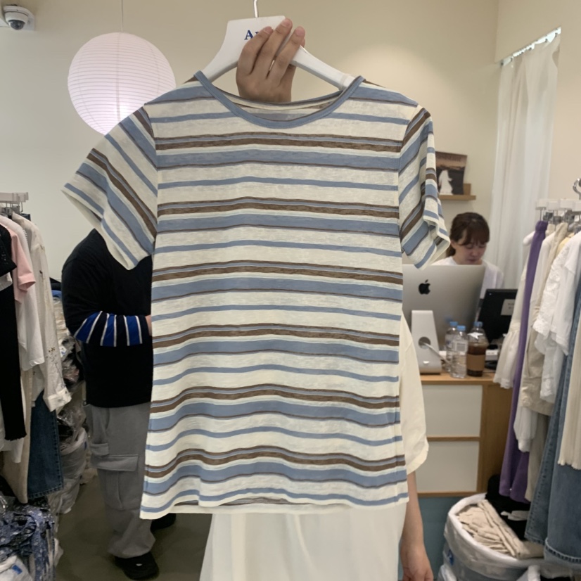 ARE韓國東大門直郵女士新款26春夏職業熱賣26夏季T恤條紋ARE YOU/ARET恤圖色1