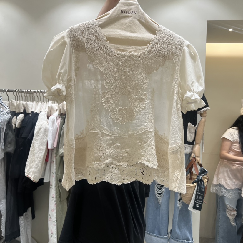 BY FLOW韓國代購女士新品人氣推薦26春夏襯衫蕾絲衫刺繡BY FLOW襯衫/蕾絲衫圖色2