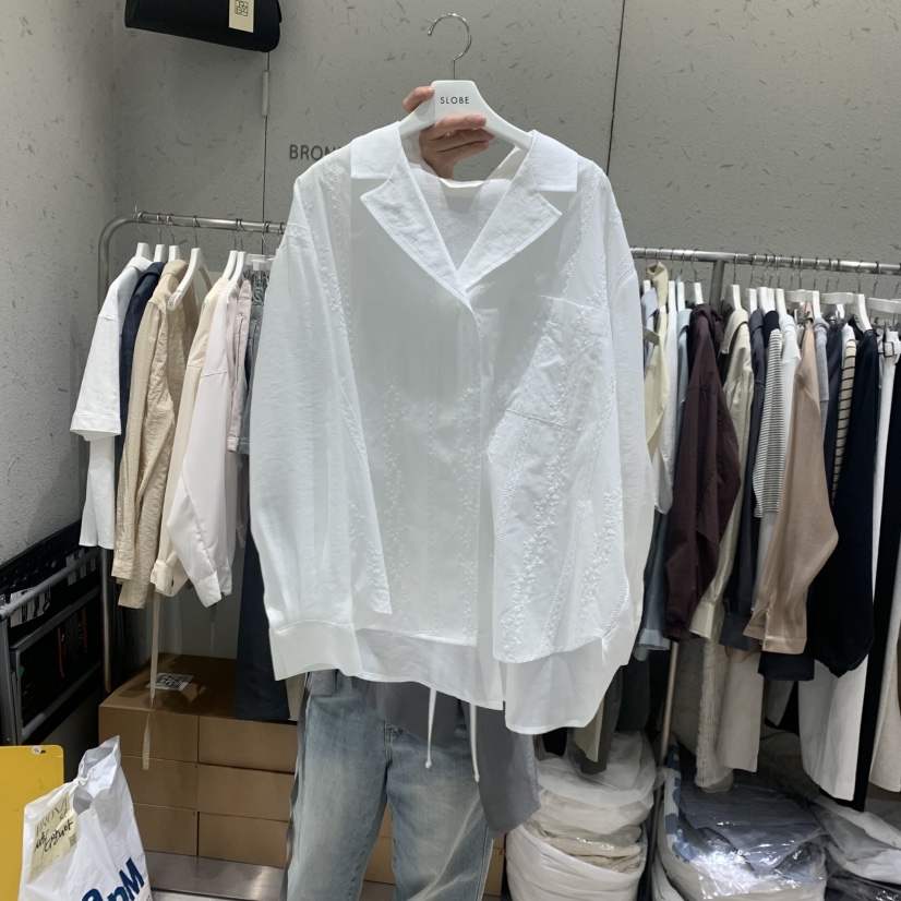 BRONZE韓國代購女士新品時尚26夏季休閑推薦襯衫蕾絲衫刺繡BRONZE襯衫/蕾絲衫圖色1