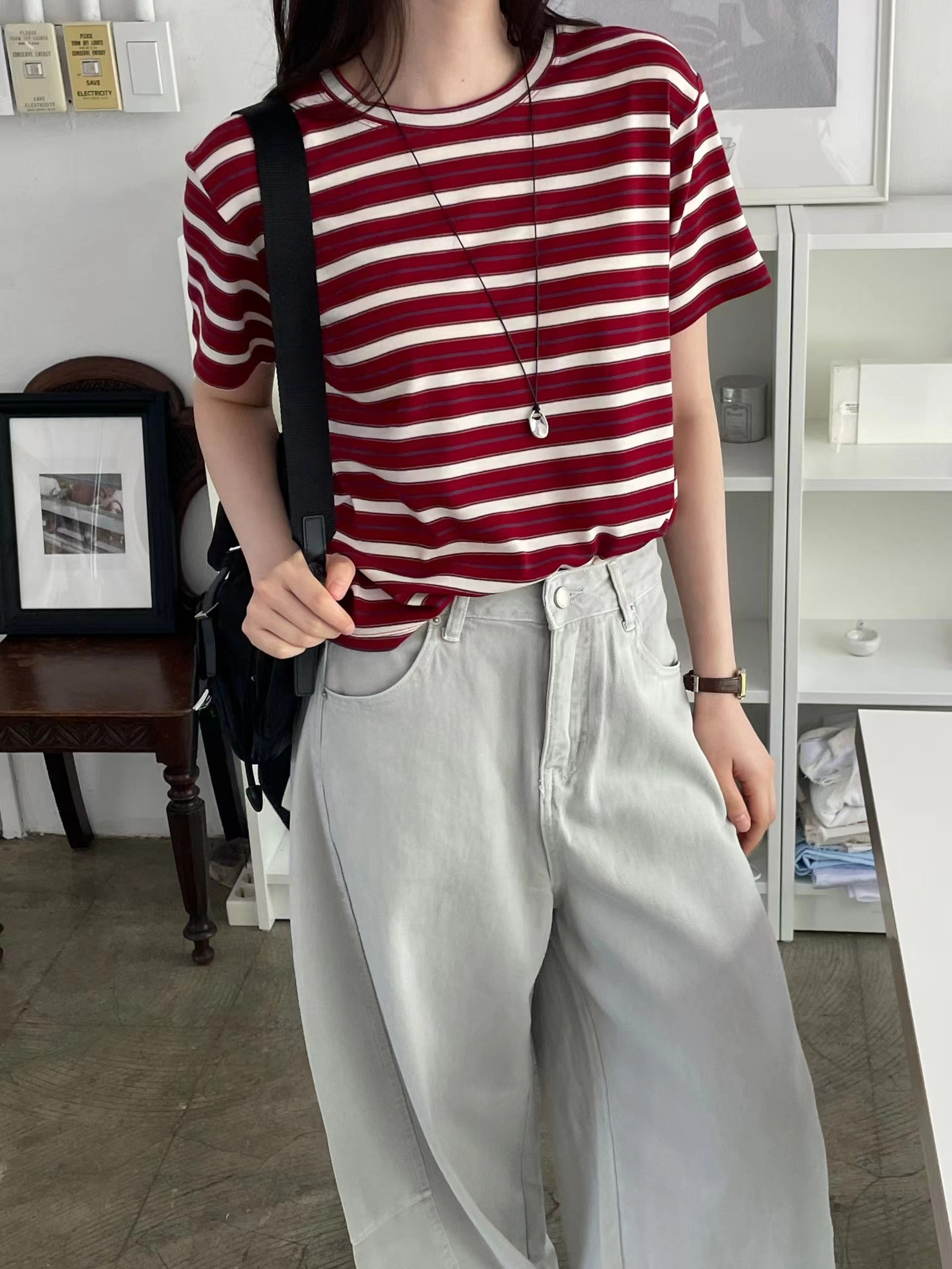 L.REWIND韓國直郵實拍女士新品推薦時尚休閑熱賣26春夏T恤L.REWINDT恤圖色2