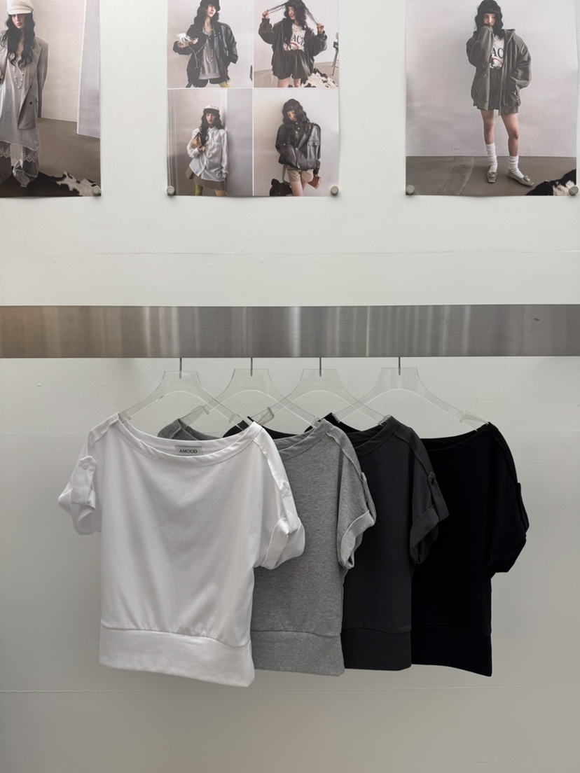 AMOOD韓國直郵實拍女裝新款26夏季人氣休閑職業T恤不對稱AMOODT恤