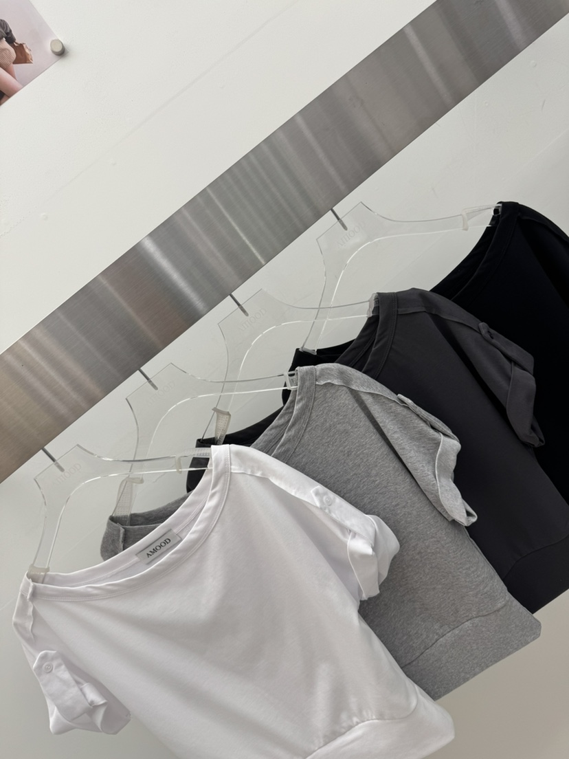 AMOOD韓國直郵實拍女裝新款26夏季人氣休閑職業T恤不對稱AMOODT恤