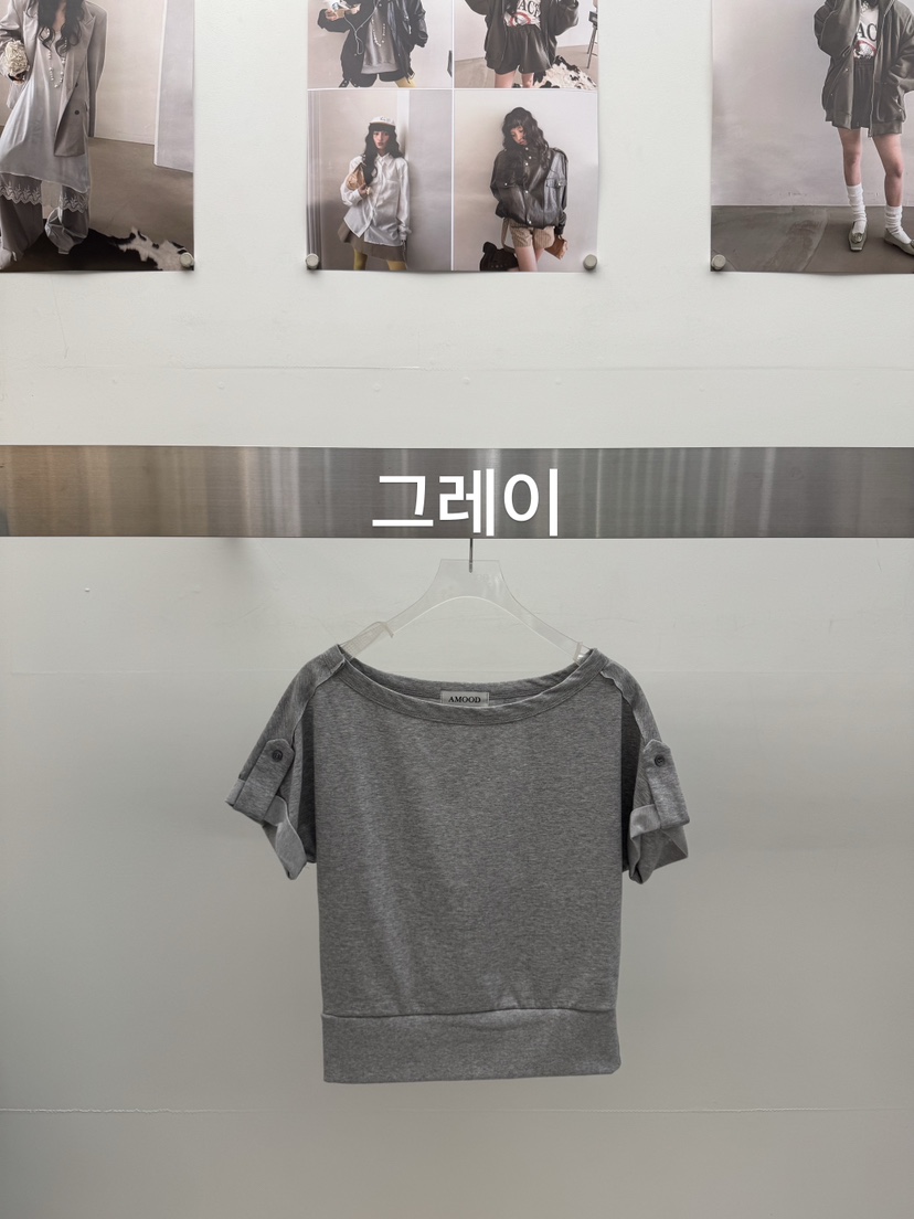 AMOOD韓國直郵實拍女裝新款26夏季人氣休閑職業T恤不對稱AMOODT恤圖色2
