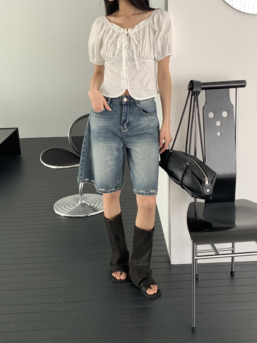 MUSE-P韓國直郵實拍女裝新款休閑時尚熱賣襯衫蕾絲衫褶皺MUSE-P襯衫/蕾絲衫