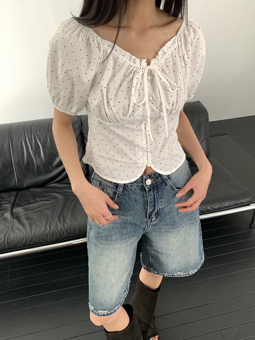 MUSE-P韓國直郵實拍女裝新款休閑時尚熱賣襯衫蕾絲衫褶皺MUSE-P襯衫/蕾絲衫