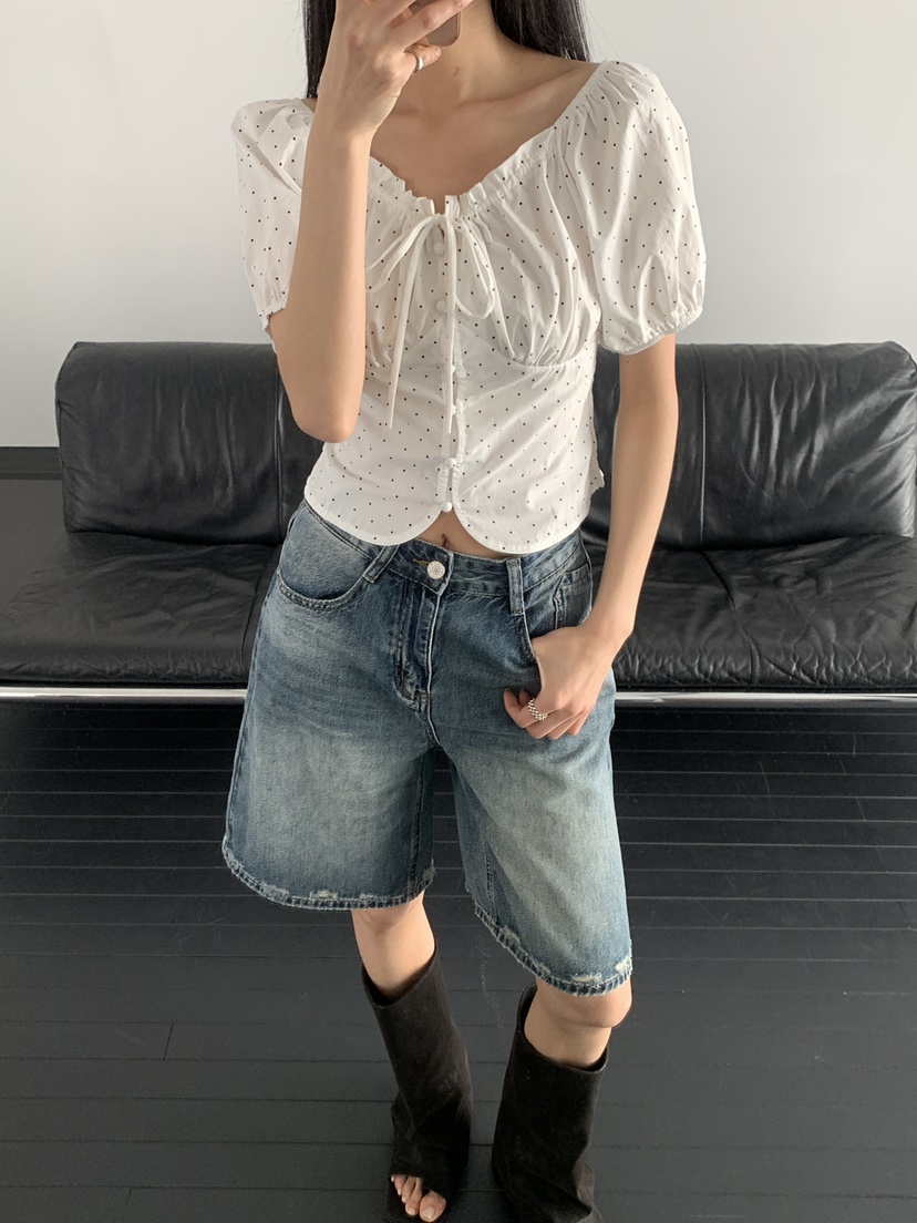 MUSE-P韓國直郵實拍女裝新款休閑時尚熱賣襯衫蕾絲衫褶皺MUSE-P襯衫/蕾絲衫