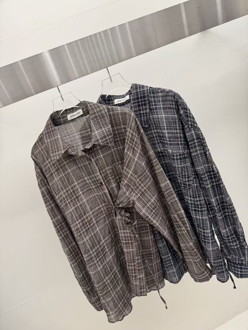 AMOOD東大門實拍韓國女士新品推薦時尚襯衫蕾絲衫格子腰帶AMOOD襯衫/蕾絲衫