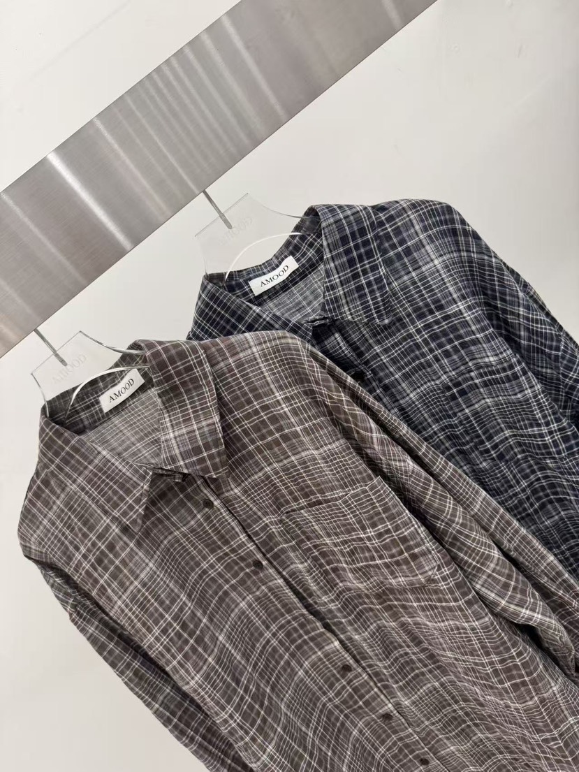 AMOOD東大門實拍韓國女士新品推薦時尚襯衫蕾絲衫格子腰帶AMOOD襯衫/蕾絲衫