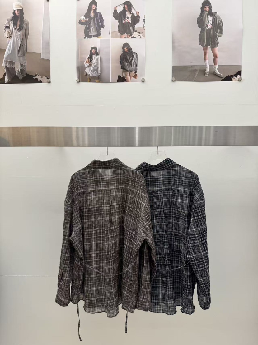 AMOOD東大門實拍韓國女士新品推薦時尚襯衫蕾絲衫格子腰帶AMOOD襯衫/蕾絲衫
