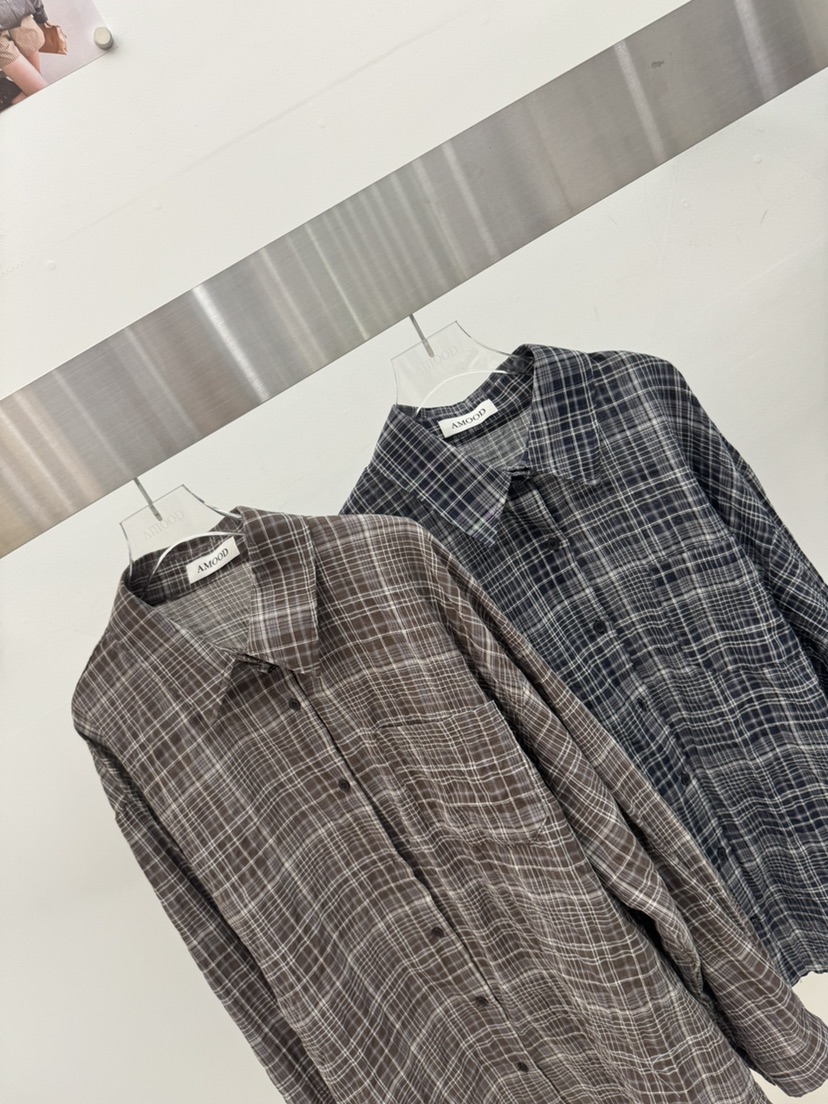 AMOOD東大門實拍韓國女士新品推薦時尚襯衫蕾絲衫格子腰帶AMOOD襯衫/蕾絲衫