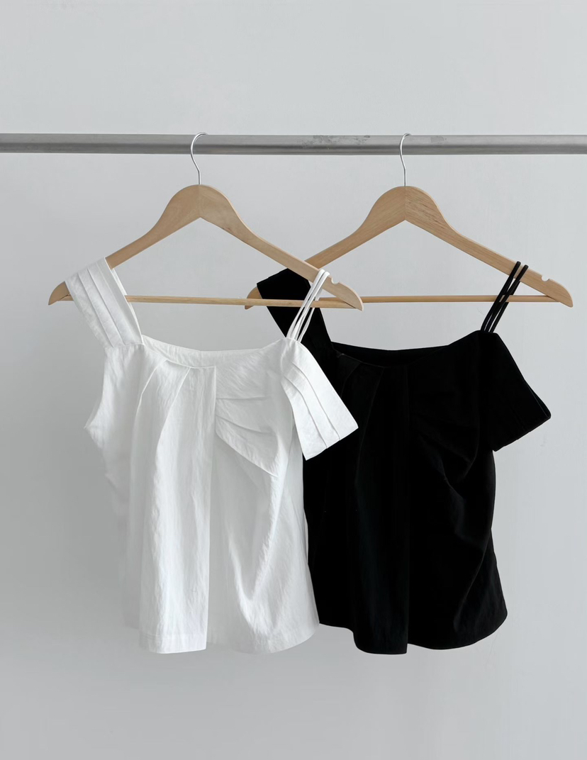 BINUS東大門實拍韓國女裝新款人氣時尚襯衫蕾絲衫不對稱褶皺BINUS襯衫/蕾絲衫