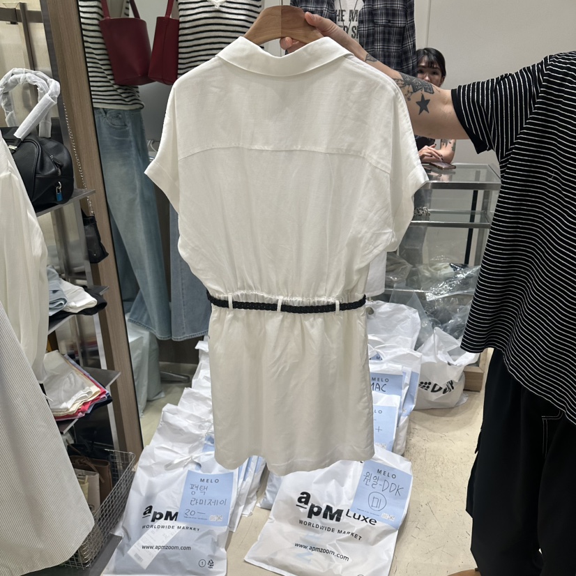 MELO韓國直郵實拍女士新品26春夏休閑26夏季連衣裙含腰帶亞麻MELO連衣裙