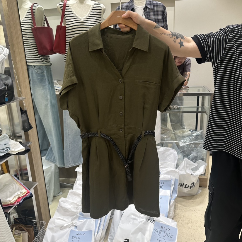 MELO韓國直郵實拍女士新品26春夏休閑26夏季連衣裙含腰帶亞麻MELO連衣裙圖色2