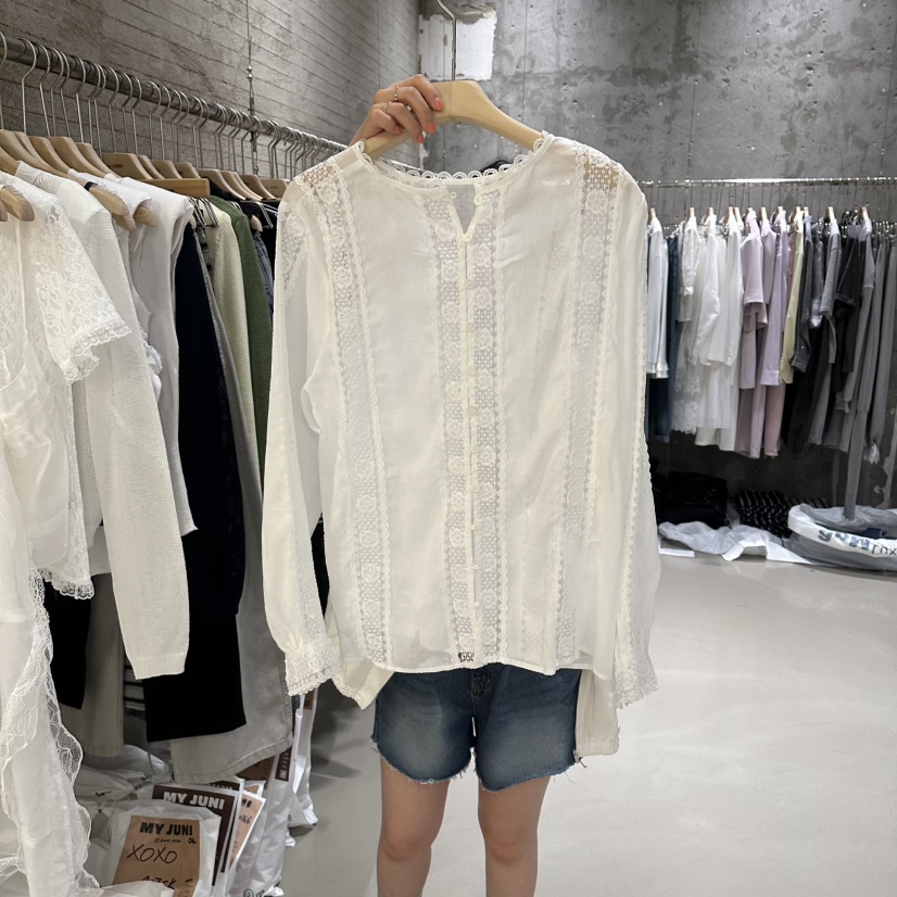 JUNI韓國直郵女士新款26春夏時尚職業推薦26夏季襯衫蕾絲衫my juni襯衫/蕾絲衫