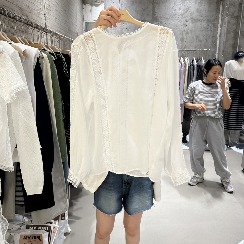 JUNI韓國直郵女士新款26春夏時尚職業推薦26夏季襯衫蕾絲衫my juni襯衫/蕾絲衫圖色1