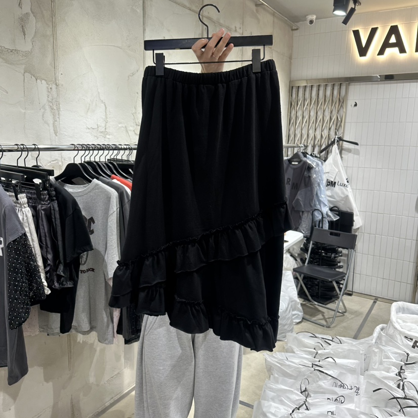 VANTA韓國東大門直郵女裝新款26夏季半身裙中短裙不對稱荷葉邊VANTA半身裙/中短裙