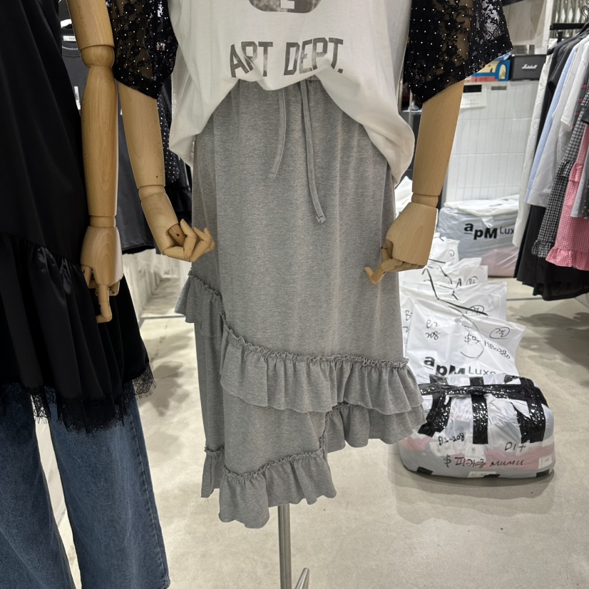 VANTA韓國東大門直郵女裝新款26夏季半身裙中短裙不對稱荷葉邊VANTA半身裙/中短裙圖色1