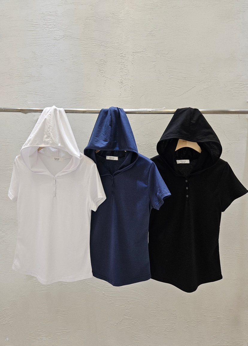 GOSSIP韓國直郵女裝新款職業時尚26夏季熱賣人氣T恤紐扣連帽GOSSIPT恤圖色2左二色