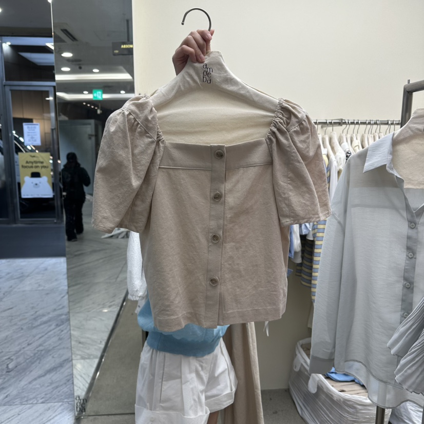 AMOEBA韓國代購女裝新品26夏季人氣時尚襯衫蕾絲衫亞麻布AMOEBA襯衫/蕾絲衫圖色1