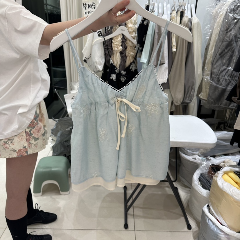 EGG IS東大門實拍韓國女士新品休閑推薦時尚吊帶背心刺繡EGG IS吊帶/背心圖色3