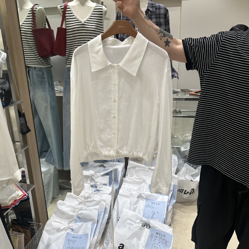 MELO韓國東大門直郵女士新品26夏季時尚推薦襯衫蕾絲衫亞麻MELO襯衫/蕾絲衫圖色2