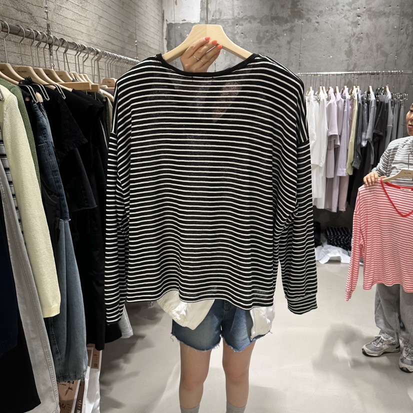 JUNI韓國代購女裝新款時尚26夏季人氣職業熱賣長袖T恤亞麻my juni長袖T恤