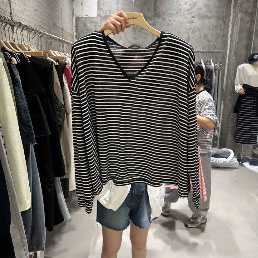 JUNI韓國代購女裝新款時尚26夏季人氣職業熱賣長袖T恤亞麻my juni長袖T恤圖色2