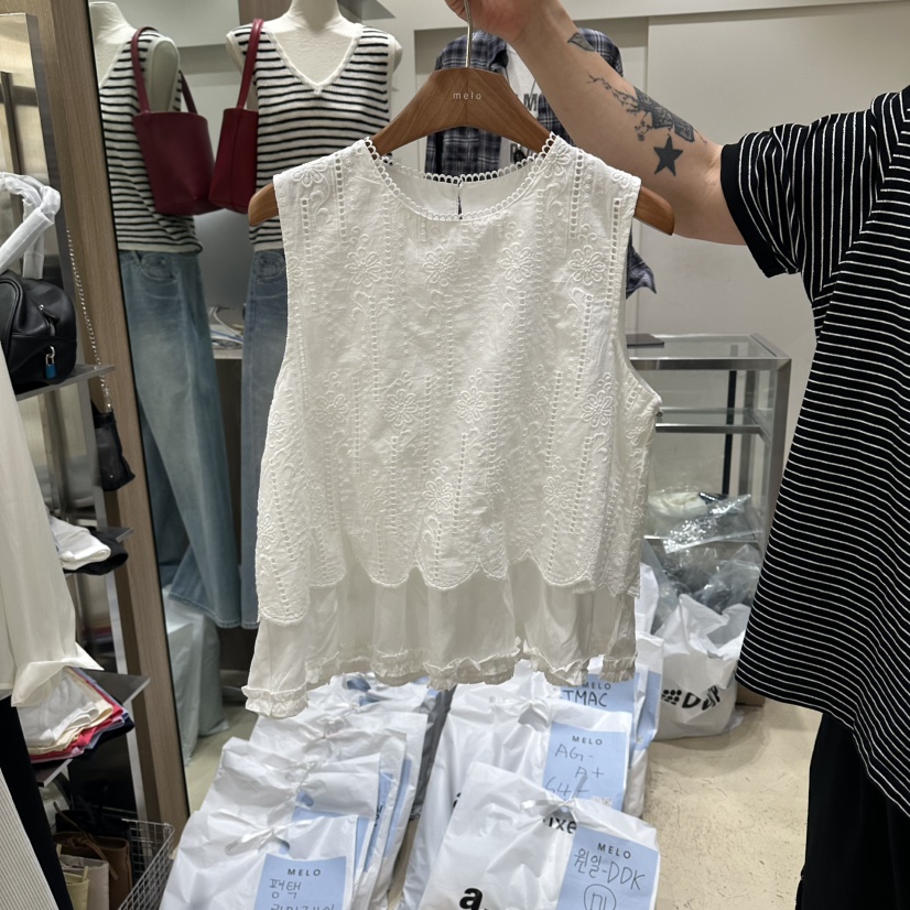 MELO韓國直郵實拍女士新品26春夏職業時尚襯衫蕾絲衫蕾絲MELO襯衫/蕾絲衫圖色1