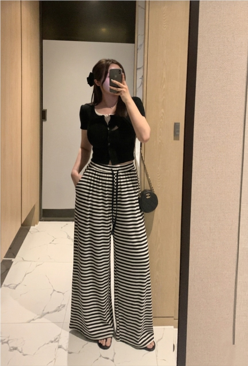 GOSSIP韓國直郵女裝新款熱賣職業休閑褲人造絲闊腿褲羅紋GOSSIP休閑褲