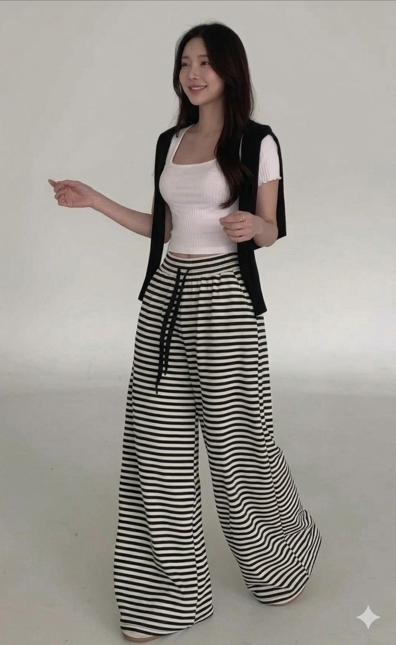 GOSSIP韓國直郵女裝新款熱賣職業休閑褲人造絲闊腿褲羅紋GOSSIP休閑褲