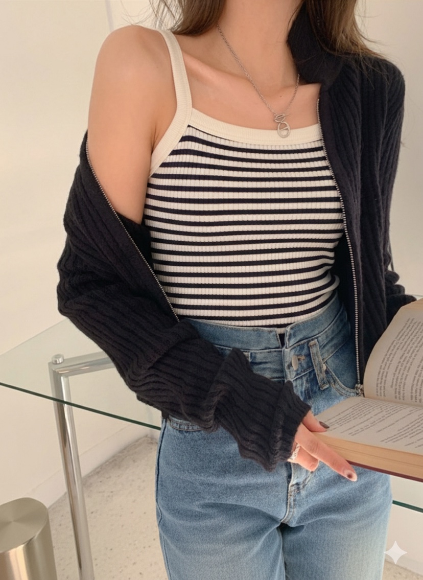 GOSSIP韓國代購女士新品時尚26春夏推薦26夏季吊帶背心條紋GOSSIP吊帶/背心
