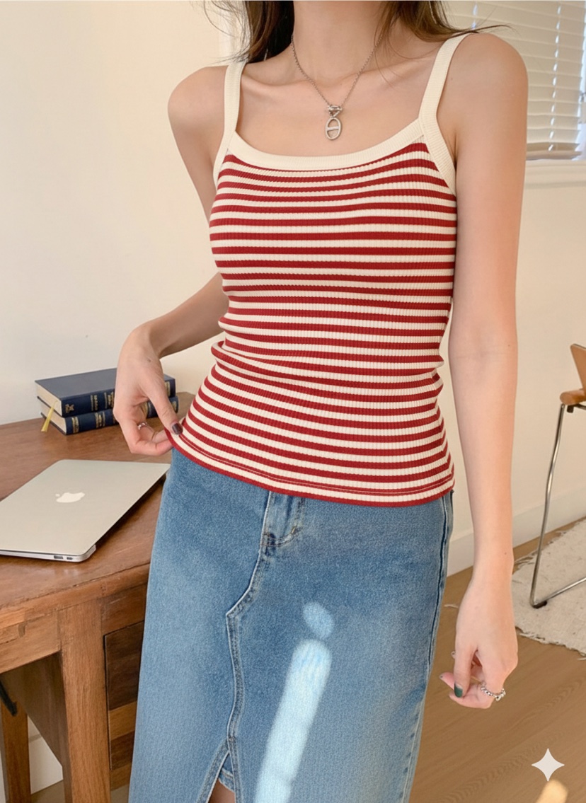 GOSSIP韓國代購女士新品時尚26春夏推薦26夏季吊帶背心條紋GOSSIP吊帶/背心圖色1