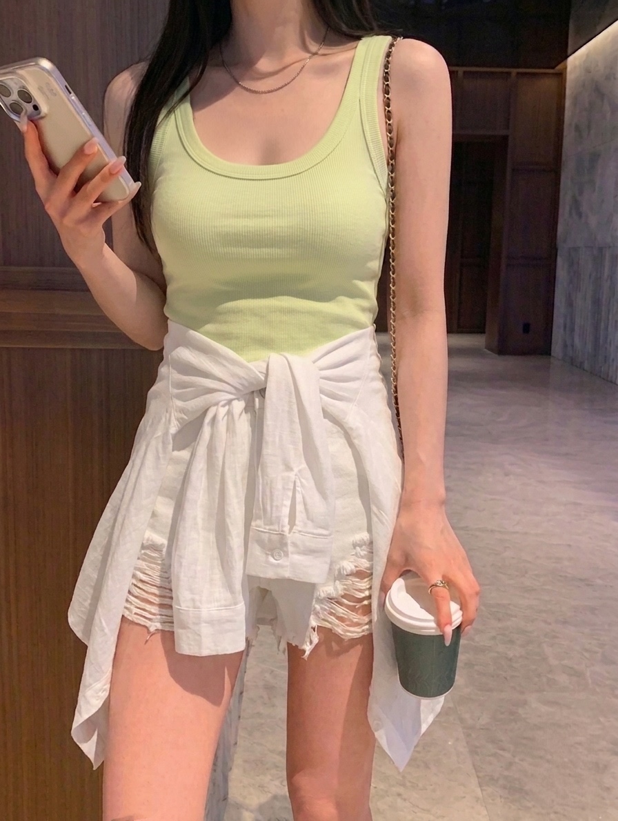 GOSSIP東大門實拍韓國女士新品職業推薦26夏季吊帶背心羅紋GOSSIP吊帶/背心