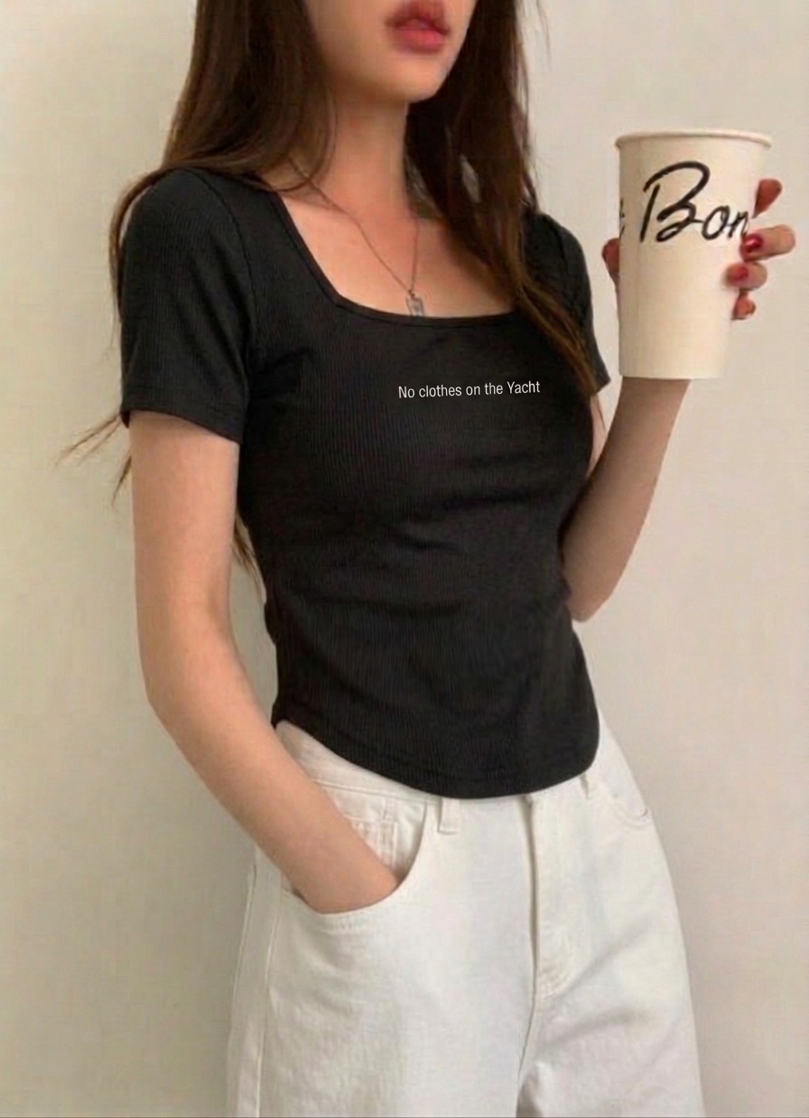 GOSSIP東大門實拍韓國女士新款26夏季職業熱賣T恤闊腿褲羅紋GOSSIPT恤圖色3