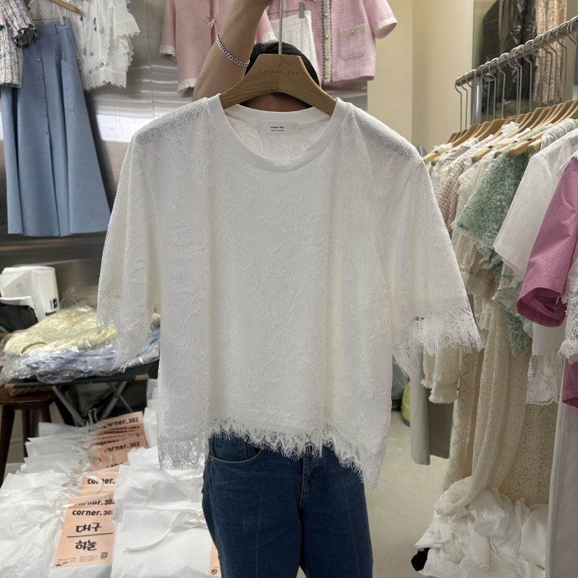 CORNER韓國東大門代購女士新品26春夏休閑襯衫蕾絲衫蕾絲CORNER.302襯衫/蕾絲衫圖色1