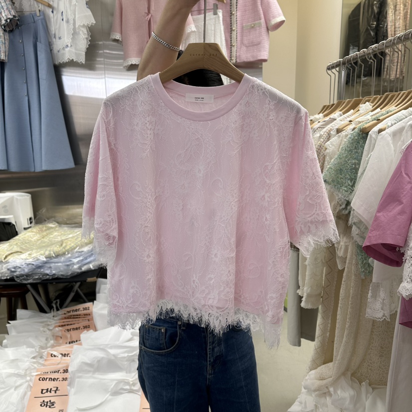 CORNER韓國東大門代購女士新品26春夏休閑襯衫蕾絲衫蕾絲CORNER.302襯衫/蕾絲衫圖色2