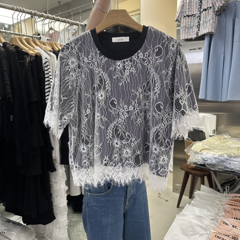 CORNER韓國東大門代購女士新品26春夏休閑襯衫蕾絲衫蕾絲CORNER.302襯衫/蕾絲衫圖色3