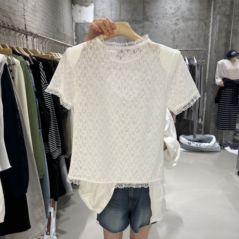 JUNI韓國直郵實拍女士新款26春夏職業熱賣襯衫蕾絲衫蕾絲my juni襯衫/蕾絲衫
