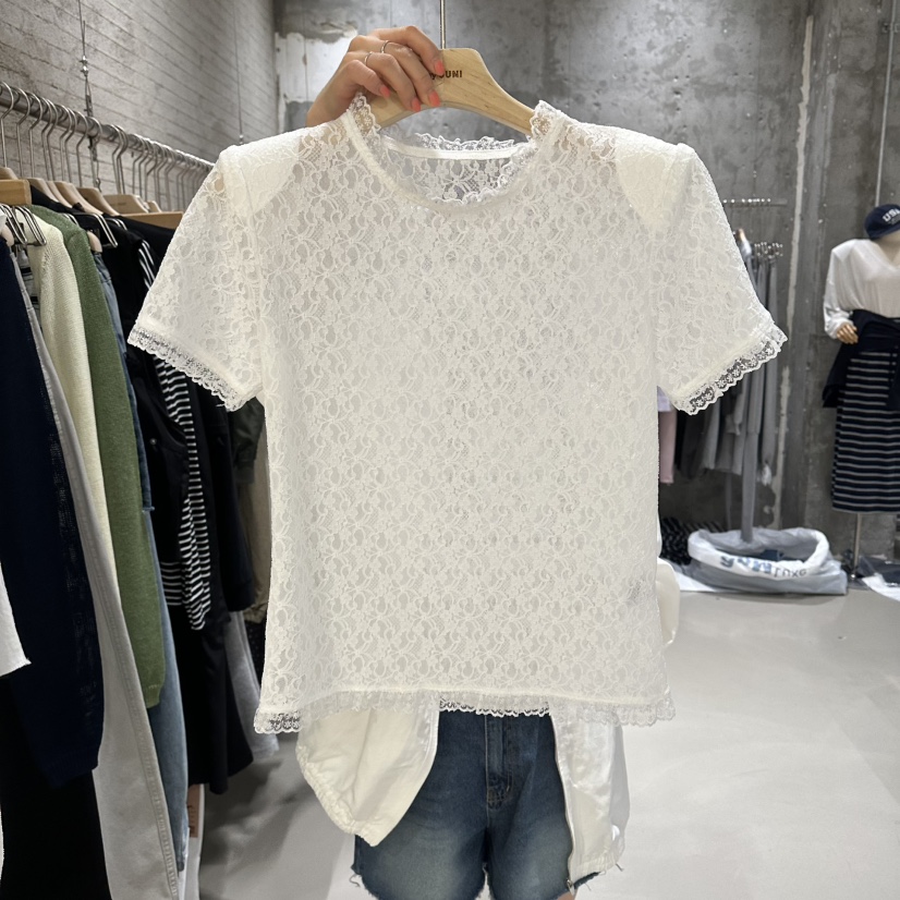 JUNI韓國直郵實拍女士新款26春夏職業熱賣襯衫蕾絲衫蕾絲my juni襯衫/蕾絲衫圖色1