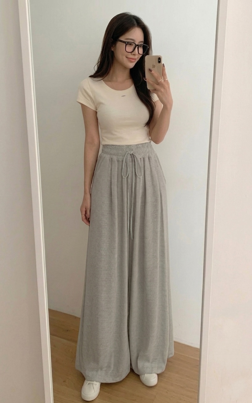 GOSSIP韓國東大門代購女裝新品職業人氣休閑褲闊腿褲條紋GOSSIP休閑褲