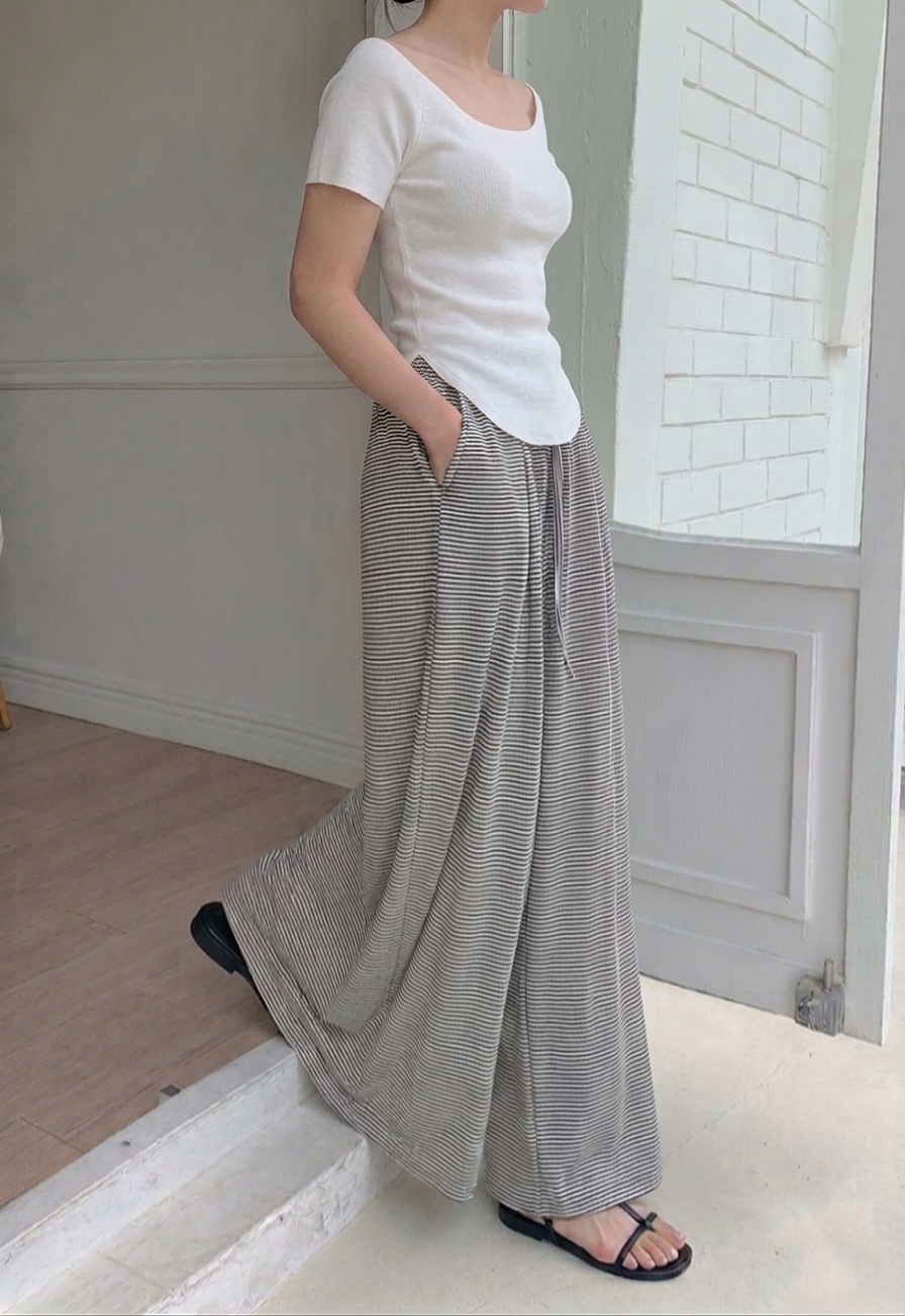 GOSSIP韓國東大門代購女裝新品職業人氣休閑褲闊腿褲條紋GOSSIP休閑褲圖色2