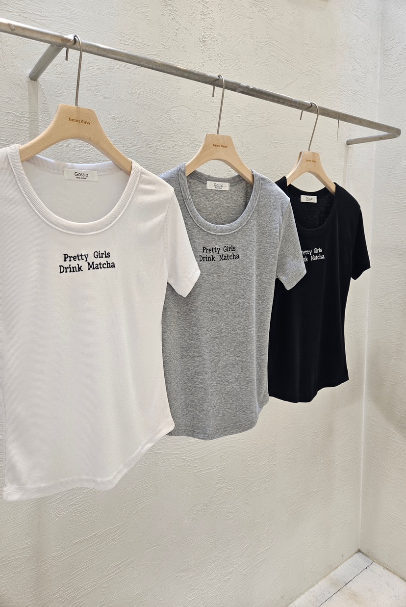 GOSSIP韓國直郵女裝新品推薦26春夏職業熱賣26夏季T恤刺繡羅紋GOSSIPT恤圖色2左二色