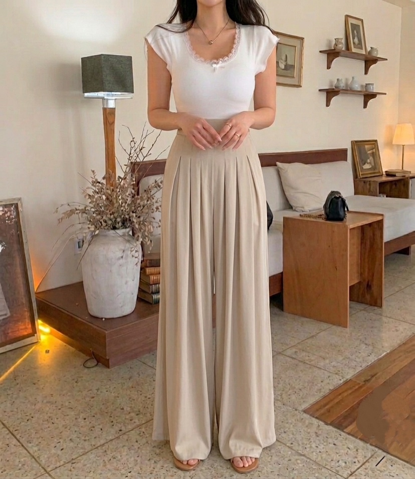 GOSSIP韓國東大門直郵女士新款時尚推薦休閑褲闊腿褲褶裥GOSSIP休閑褲