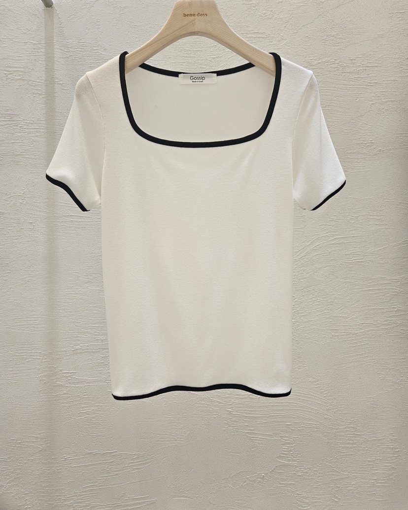 GOSSIP韓國直郵女裝新款時尚26夏季職業推薦T恤人造絲羅紋GOSSIPT恤圖色1
