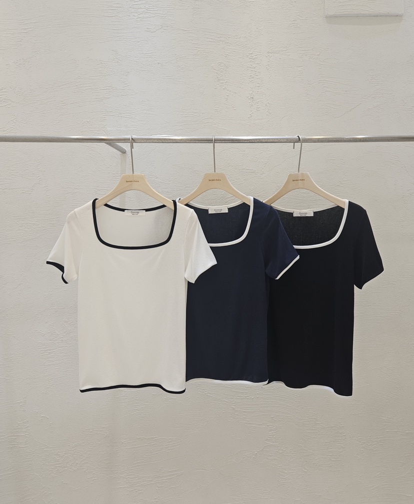 GOSSIP韓國直郵女裝新款時尚26夏季職業推薦T恤人造絲羅紋GOSSIPT恤圖色3左三色