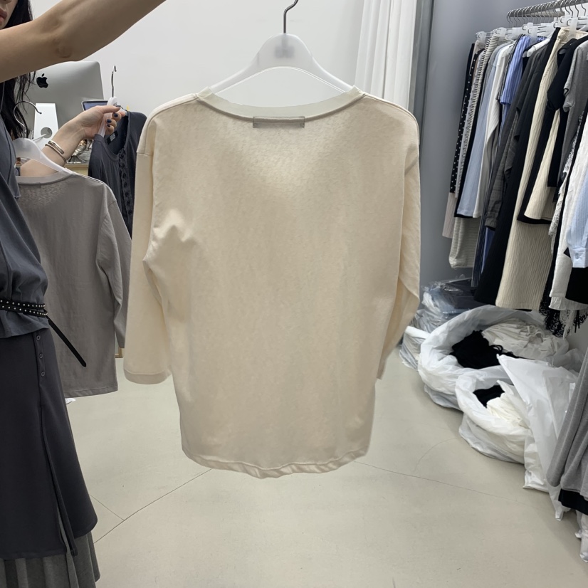 STAINLESS韓國直郵女士新品熱賣26春夏職業長袖T恤亞麻紐扣STAINLESS長袖T恤