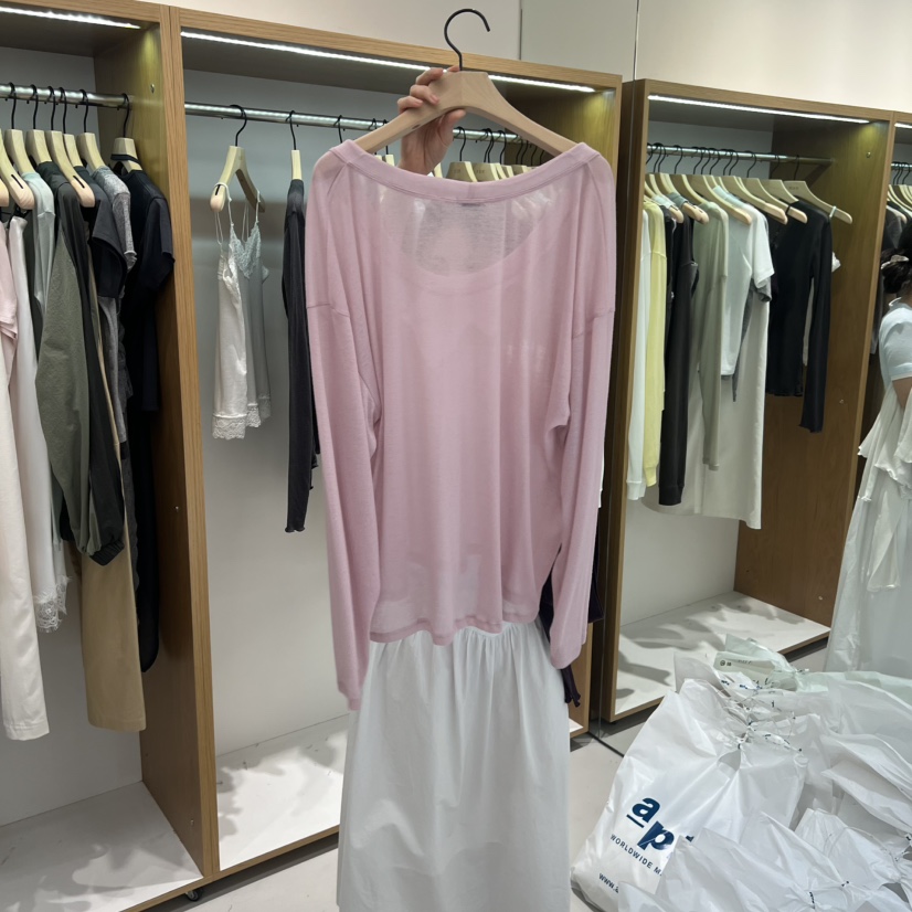 ALOT韓國直郵實拍女士新品人氣職業26夏季時尚長袖T恤絲帶A LOT長袖T恤