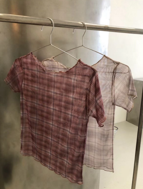 VIVID韓國直郵女士新品26春夏人氣休閑T恤不含內搭格子透明VIVIDT恤