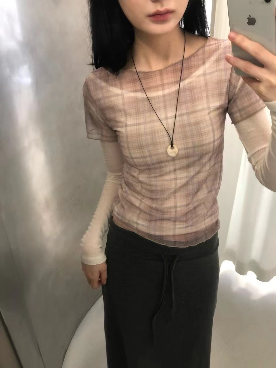 VIVID韓國直郵女士新品26春夏人氣休閑T恤不含內搭格子透明VIVIDT恤